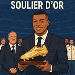 Kylian Mbappé avec le Soulier d'Or au Santiago Bernabéu