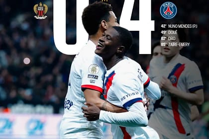 PSG Nice 4-0 résultat Ligue 1 27e journée mars 2026