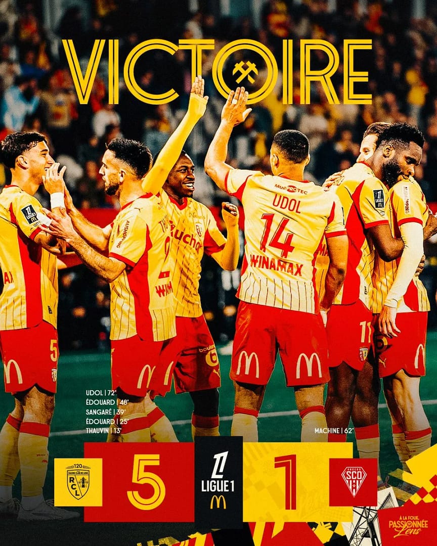 RC Lens domine Angers 5-1 à Bollaert lors de la J27 de Ligue 1