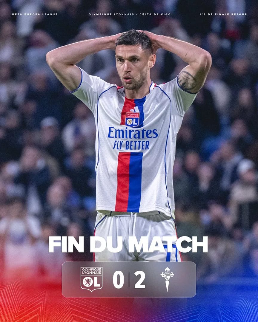 Lyon éliminé par le Celta Vigo en huitièmes de finale Europa League 2026