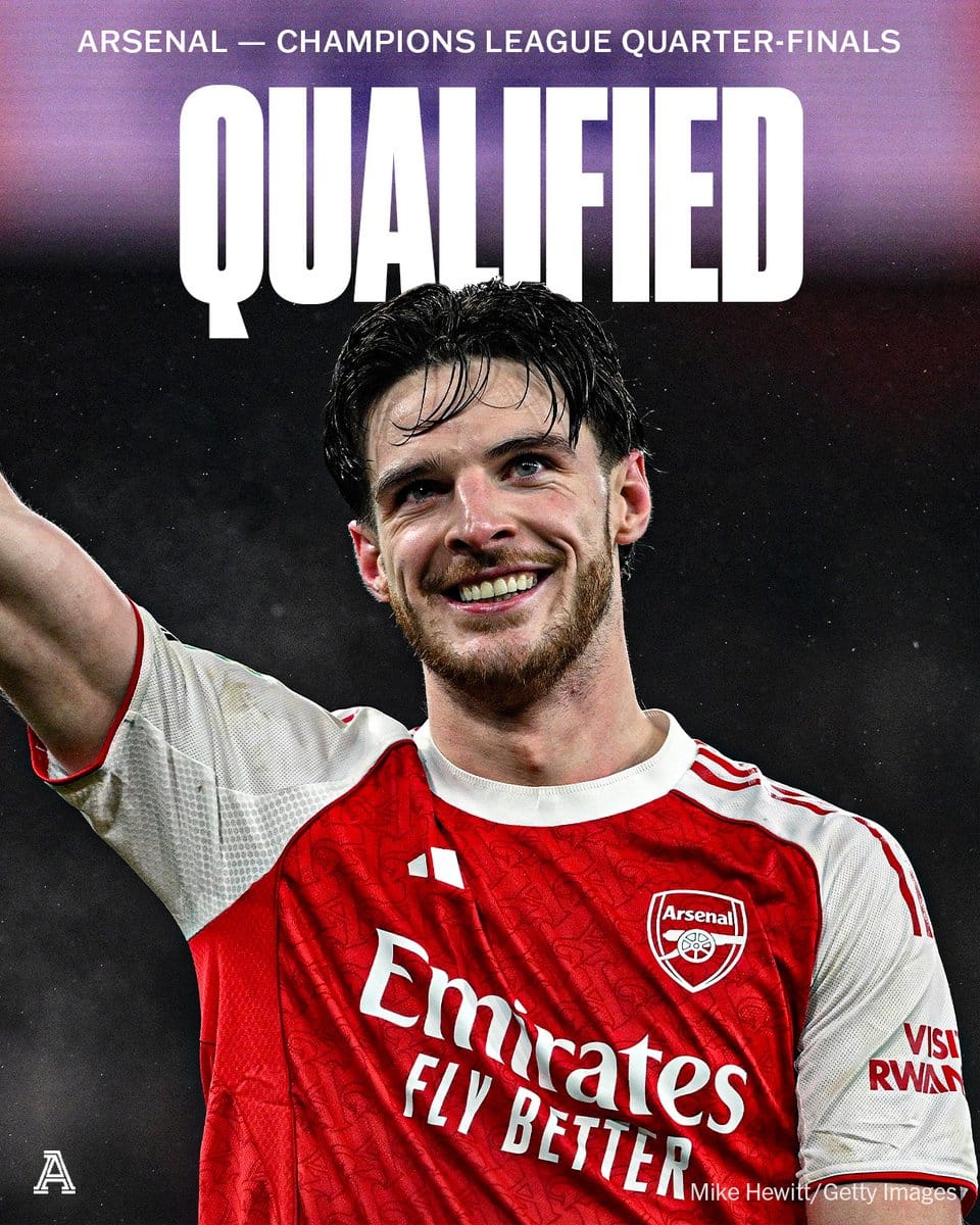 Arsenal Eze Rice qualification quarts Champions League 2026